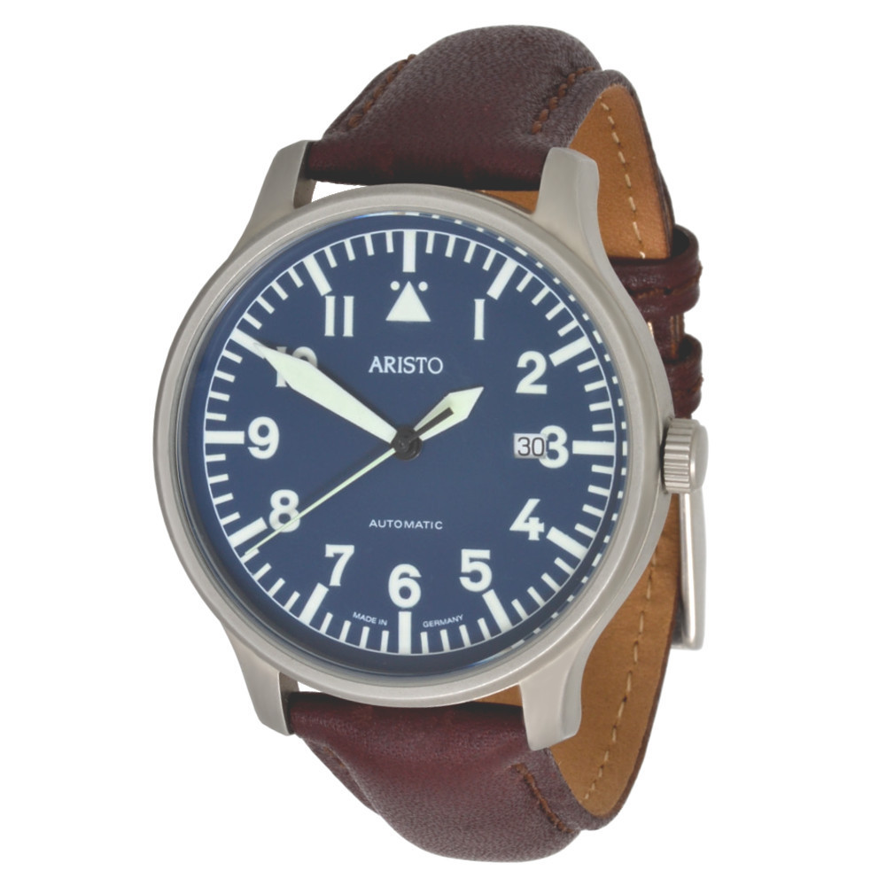 Pre-owned Aristo Unisex Automatic 3h157 Blue Observer Stainless Steel Leather 5atm Sw200