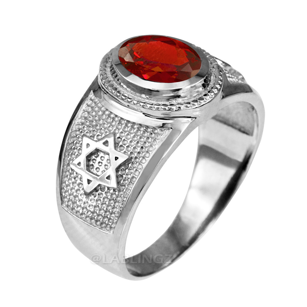 Pre-owned La Blingz 10k White Gold Star Of David Jewish Birthstone Cz Ring In Silver