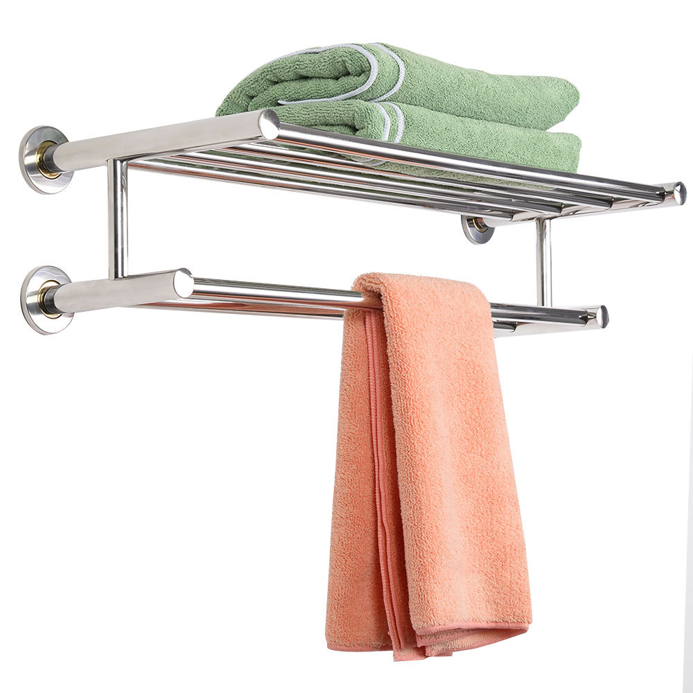 Double Towel Rail Holder Wall Mounted Bathroom Rack Shelf