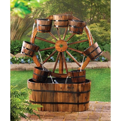 WAGON WHEEL WATER FOUNTAIN RUSTIC FIR WOOD ...