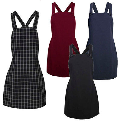 Ladies Womens Pinafore Dungarees Buttoned A Line Mini Dress Playsuit UK 6-16