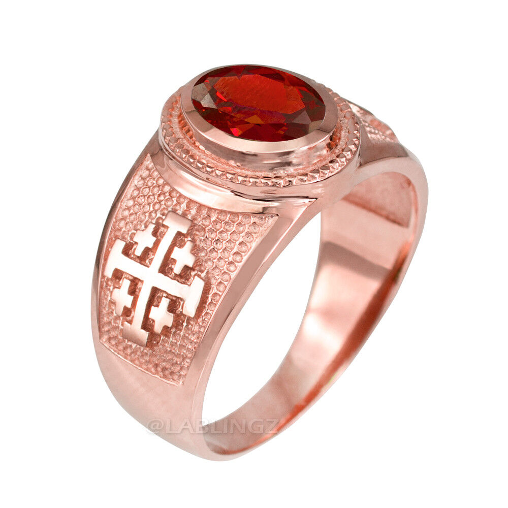 Pre-owned La Blingz 10k Rose Gold Jerusalem Cross Birthstone Cz Ring In Pink