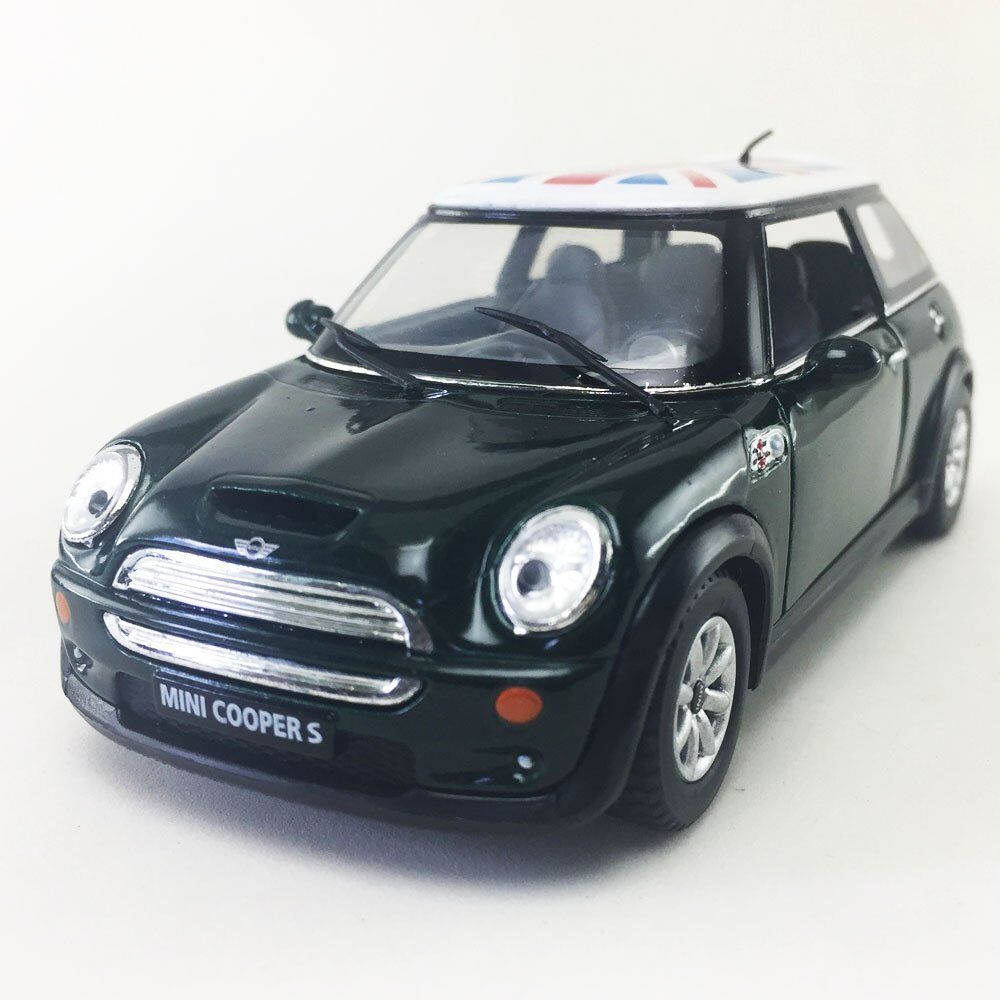 New 5" Kinsmart Mini Cooper S British Flag Diecast Model Toy 1:28 Green
