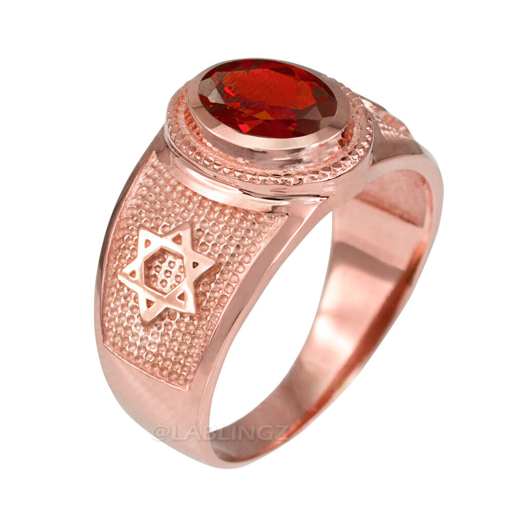 Pre-owned La Blingz 10k Rose Gold Star Of David Jewish Birthstone Cz Ring In Pink