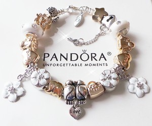 ... PANDORA-Charm-Bracelet-with-LOVE-Silver-Gold-Charms-Beads-Heart-White