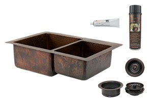 ... -Copper-Products-KSP3-K60DB33229-33-Copper-Kitchen-60-40-Sink-Package