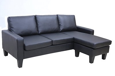 Black Leather Sectional Sofa w REVERSIBLE Chaise ...