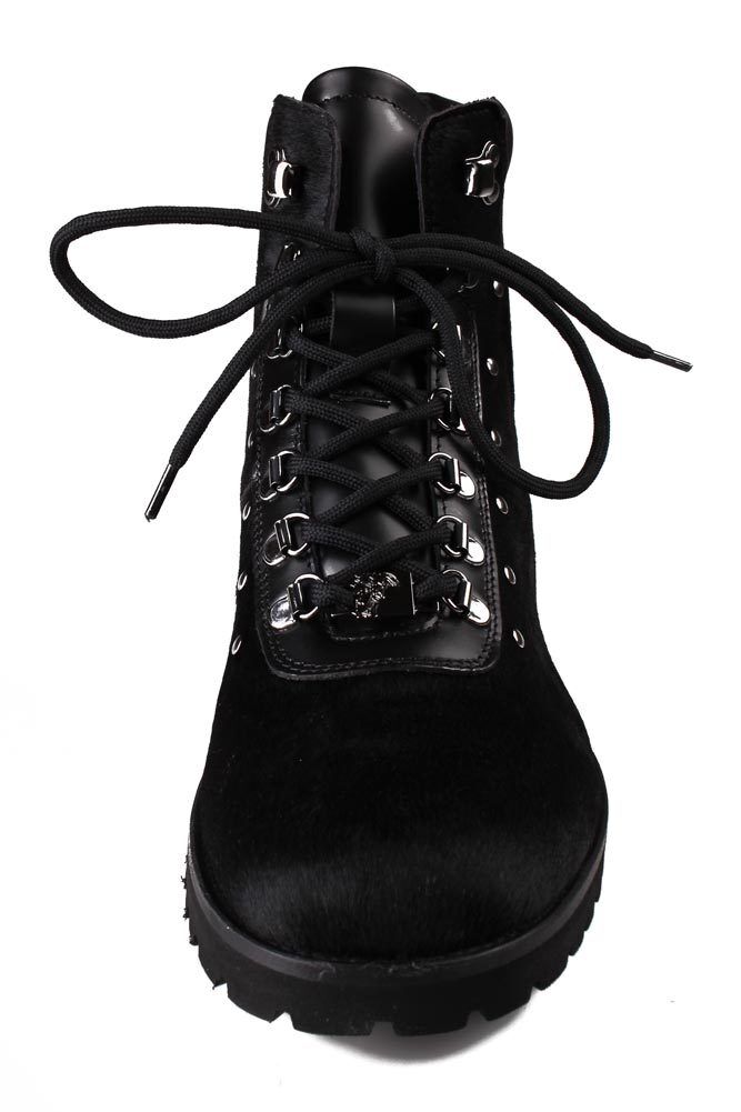 Pre-owned Versace Collection Black Pony Hair Lace Up Mountain Boots V900393