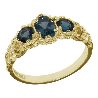 Pre-owned Gems Of America 10k Yellow Gold Natural London Blue Topaz Womens Trilogy Ring - Sizes 4 To 12