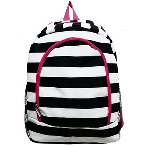 Black-and-White-Stripe-Print-Large-Canvas-School-Backpack-Book-bag