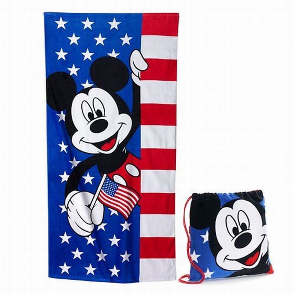 UPC 617561166467 product image for Disney Mickey Mouse Red White & Blue Cotton Beach Towel & Cinch Tote Bag Set | upcitemdb.com