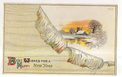 Best Wishes For A Happy New Year Snow Scene Vintage 1914 New Year's Day