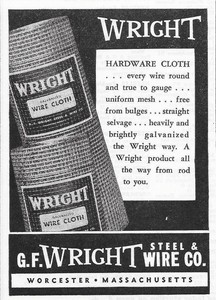 1952 WRIGHT HARDWARE CLOTH WIRE CLOTH SCREEN AD WORCESTER MA    hardware store worcester ma