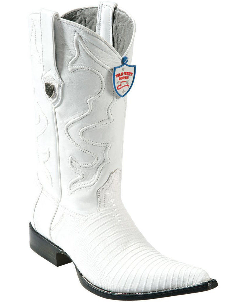 Pre-owned Wild West Boots Wild West White 3x-toe Genuine Teju Lizard Western Cowboy Boot (ee)