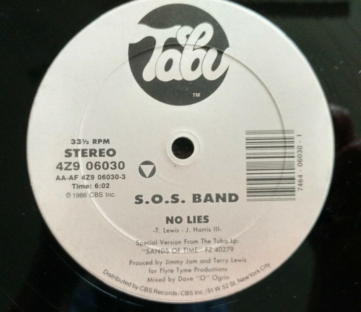 S.O.S. Band - No Lies - Tabu  4Z9 06030 yr 1986 12" Funk, Disco, Boogie