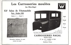 Publicite Carrosserie Nagal Automobile Accessoires Auto AD 1926 12E