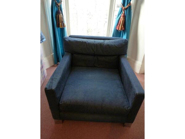 1970's vintage really large square denim chair, chrome feet, from Saddlers Wells Brighton Picture 2