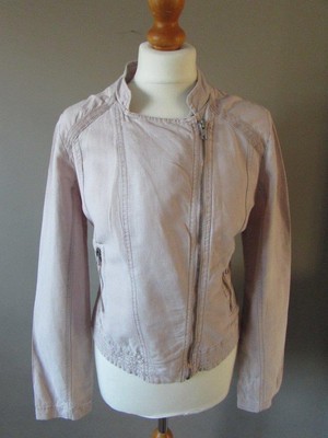 UPC 087491000078 product image for Jane Norman Ladies Pale Pink Blush Linen Cotton Mix Biker Jacket Coat Size 14 Vg | upcitemdb.com