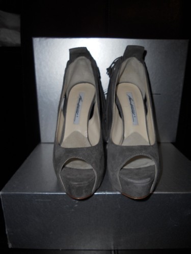 Pre-owned Brian Atwood Verner Suede Fringe Platform Peep Open Toe Pumps Shoes Grey $1,155 In Gray