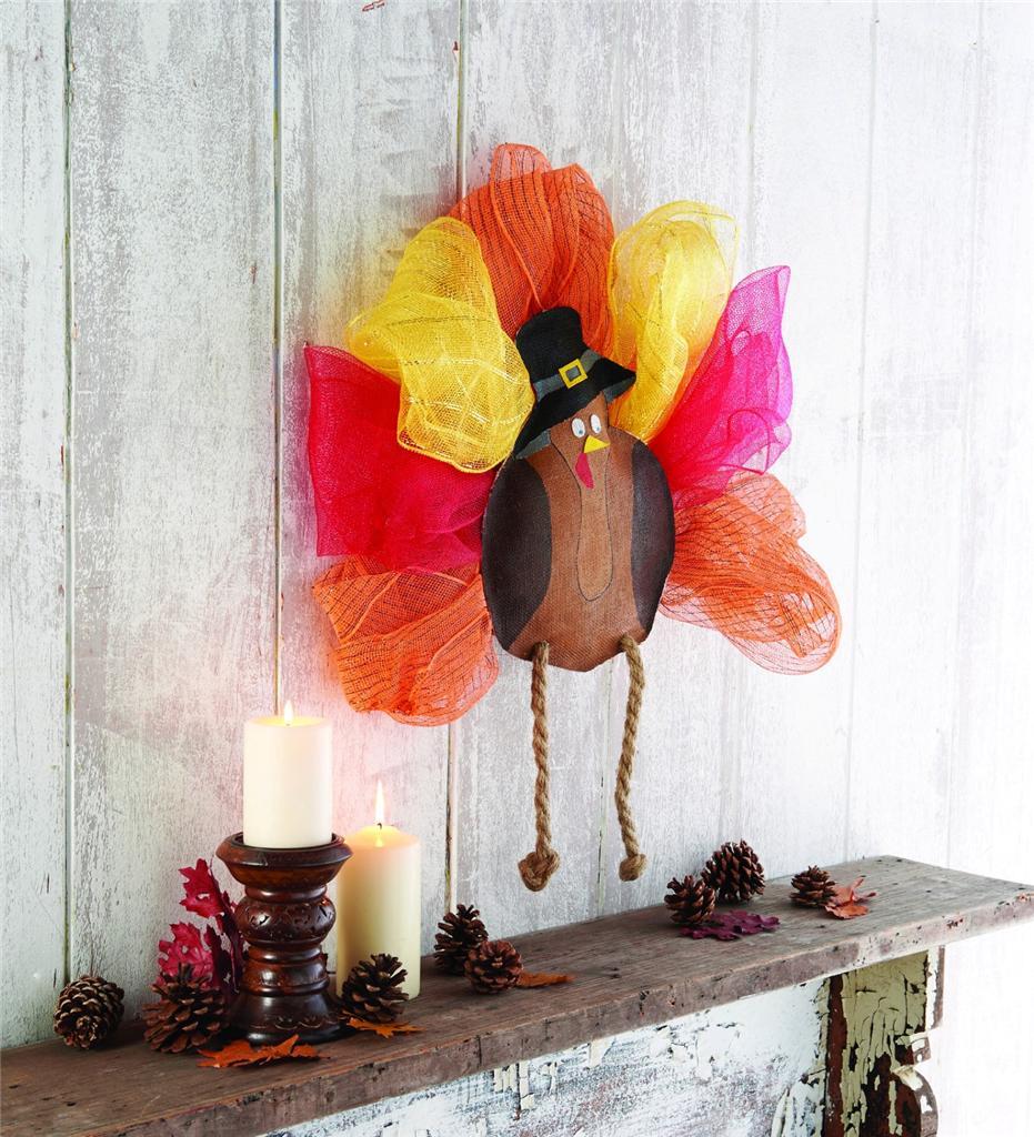Mud Pie Gobble Turkey Thanksgiving Wreath Door Hanging Wall Decor Fall Autumn