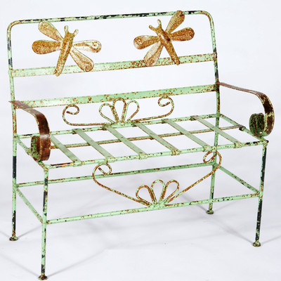 Wrought Iron Child's Dragonfly Bench Seat - ...