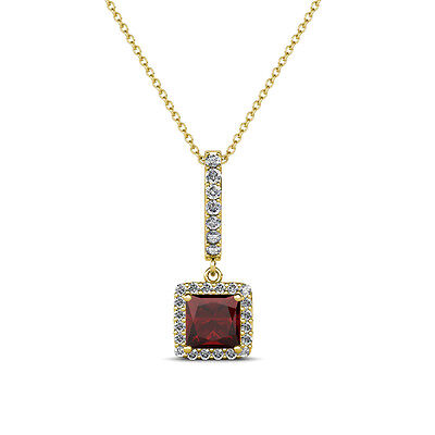 Pre-owned Trijewels Red Garnet Diamond Halo Pendant Necklace 0.76 Ctw 14k Gold 18" Chain Jp:86251