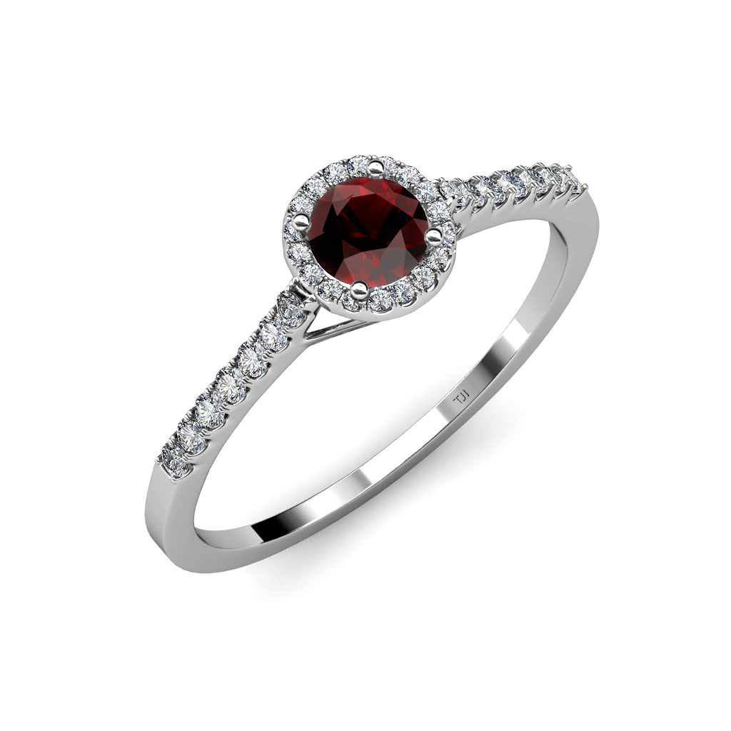 Pre-owned Trijewels Red Garnet And Diamond Women Halo Engagement Ring 1.00 Ct Tw 14k Gold Jp:67767
