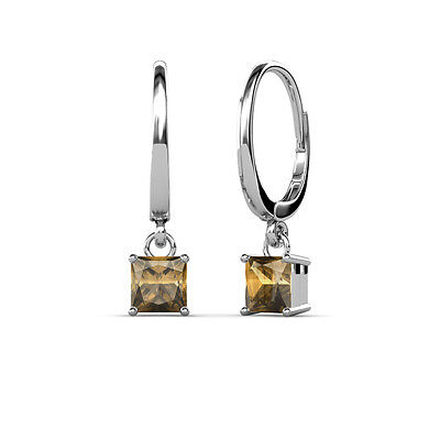 Pre-owned Trijewels Smoky Quartz 4 Prong Solitaire Dangling Earrings 1.70 Ctw 14k Gold Jp:66793 In Brown