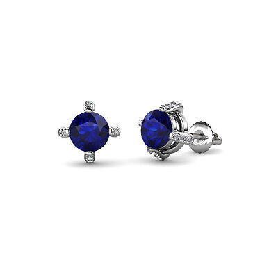 Pre-owned Trijewels Blue Sapphire And Diamond Womens Stud Earrings 1.23 Ctw 14k Gold Jp:85086 In I-j