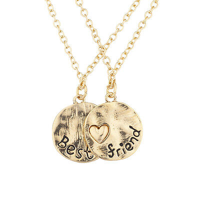 Lux Accessories Goldtone Best Friend BFF Engraved Heart Pendant Necklaces