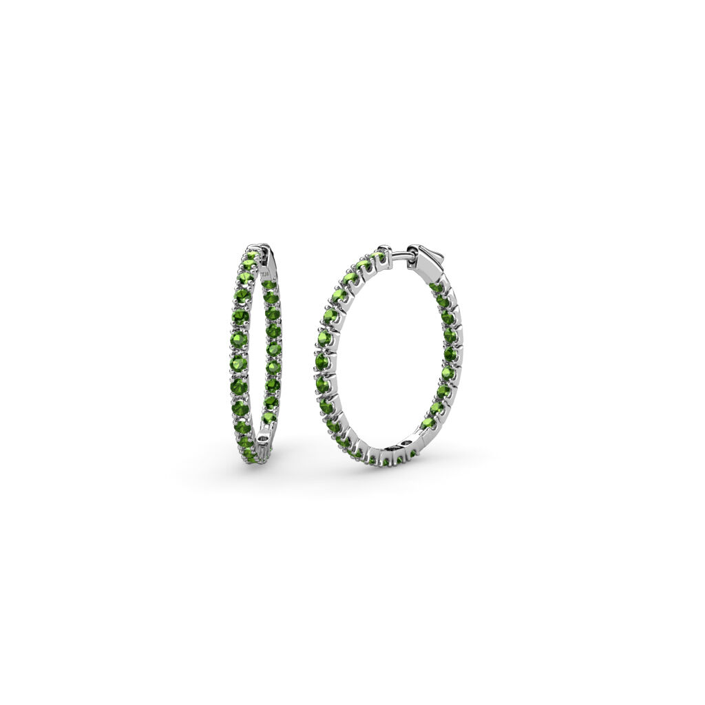 Pre-owned Trijewels Green Garnet Inside-out Hoop Earrings 0.95 Ctw In 14k Gold Jp:36880