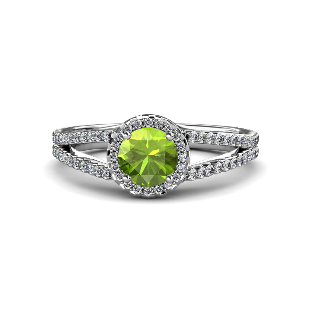 Pre-owned Trijewels Peridot & Diamond (vs2-si1, F-g) Halo Engagement Ring 1.48cttw 18k Gold Jp:54531 In G - H