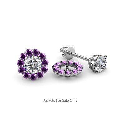 Pre-owned Trijewels Amethyst Halo Jacket For Stud Earrings 0.66 Ctw In 14k Gold Jp:39236 In Purple