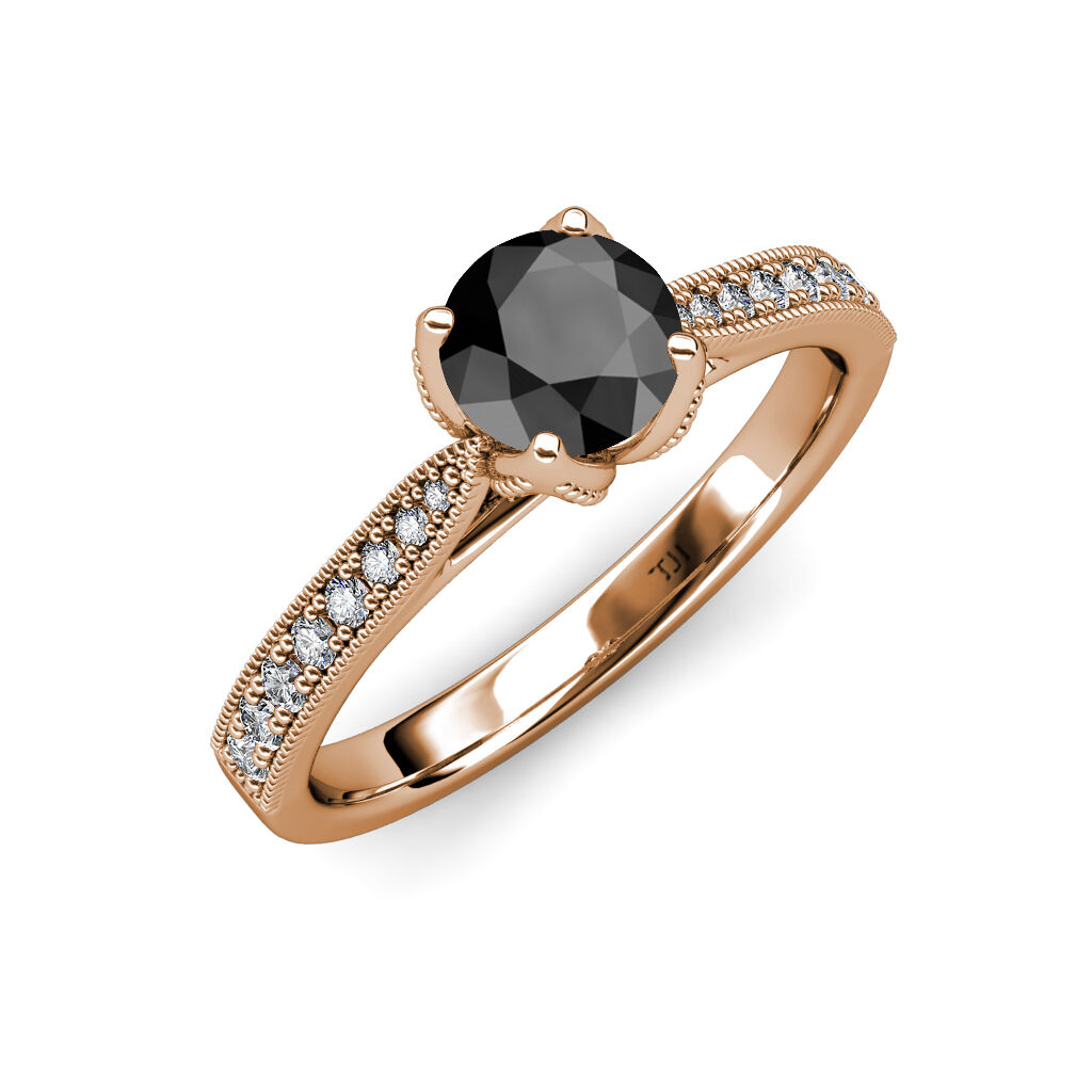 Pre-owned Trijewels Black & White Diamond Engagement Ring 1.16 Ctw 14k Rose Gold Jp:111534