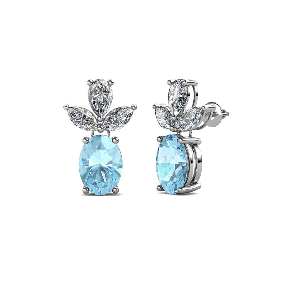 Pre-owned Jp Oval Aquamarine & Diamond Dangling Stud Earrings 2.21 Ctw 14k Gold :67670 In G - H