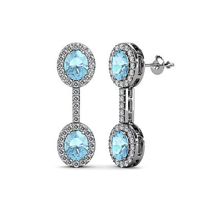 Pre-owned Trijewels Oval Aquamarine And Diamond Dangling Earrings 1.85 Ctw In 14k Gold Jp:69749 In G - H