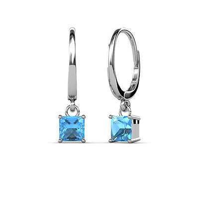 Pre-owned Trijewels Blue Topaz 4 Prong Solitaire Dangling Earrings 1.80 Ctw 14k Gold Jp:66772