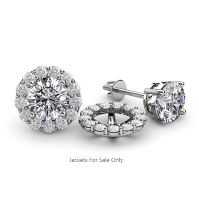 Pre-owned Trijewels Round White Sapphire Women Halo Jacket For Stud Earrings 14k Gold Jp:35168