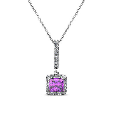 Pre-owned Trijewels Amethyst And Diamond Womens Halo Pendant Necklace 0.71 Ctw 14k Gold 18" Jp:86236 In Purple