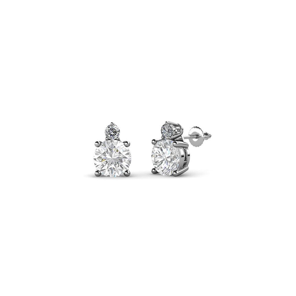 Pre-owned Trijewels White Sapphire And Diamond 2 Stone Stud Earrings 0.60 Ctw 14k Gold Jp:68985