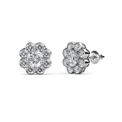 Pre-owned Trijewels Round Diamond Floral Womens Halo Stud Earrings 2.50 Ctw 14k Gold Jp:69189 In G - H