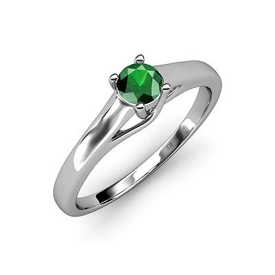 Pre-owned Trijewels Emerald Solitaire Engagement Ring 0.45 Ct In 14k Gold Jp:82822 In Green