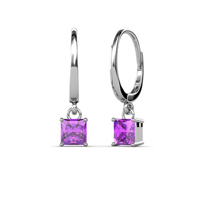 Pre-owned Trijewels Amethyst 4 Prong Solitaire Dangling Earrings 1.70 Ctw In 14k Gold Jp:66769 In Purple