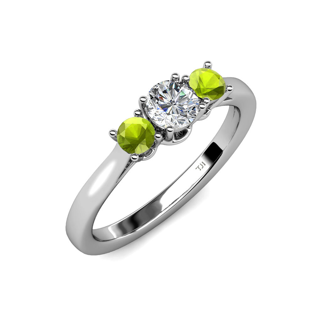 Pre-owned Trijewels Diamond & Peridot 3 Stone Women Engagement Ring 1.13 Ct Tw In 14k Gold Jp:41801