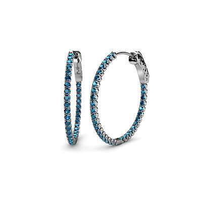 Pre-owned Trijewels Blue Diamond Inside-out Women's Hoop Earrings 2.70 Ctw In 14k Gold Jp:36720