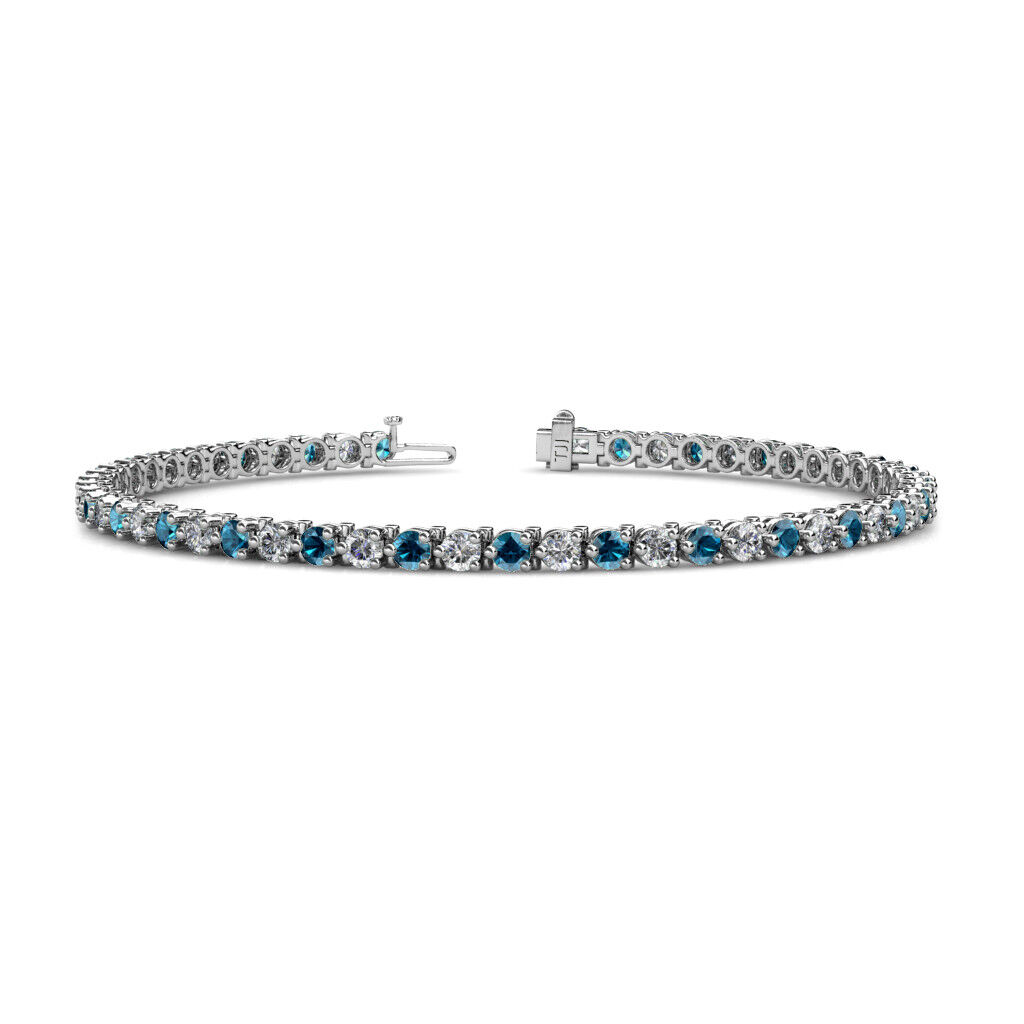Pre-owned Trijewels Blue & White Diamond Womens Eternity Tennis Bracelet 3.68 Ctw 14k Gold Jp:124217