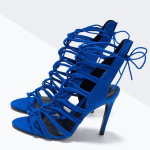 Strappy High Zara Blue NWT  Heels Suede Slingback zara slingback 8 Sandals sandals 39