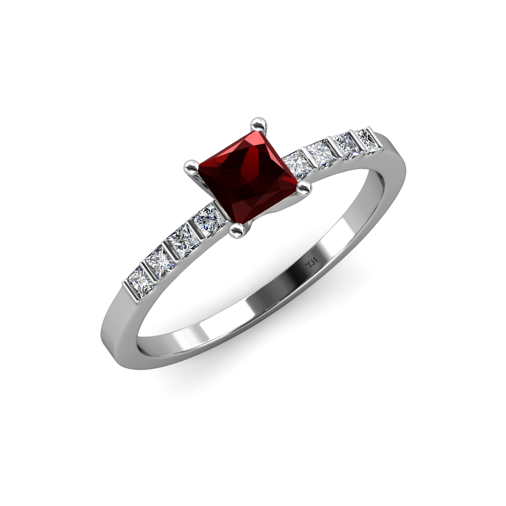 Pre-owned Trijewels Red Garnet & Diamond Women's Engagement Ring 0.84 Ct Tw In 14k Gold Jp:59114