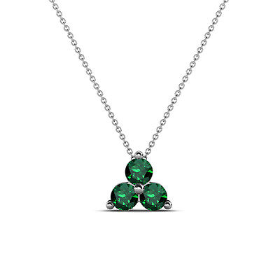 Pre-owned Trijewels Round Emerald 3 Stone Women Pendant Necklace 14k Gold. 18" Chain Jp:79270 In Green