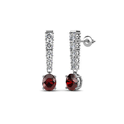 Pre-owned Trijewels Oval Red Garnet And Diamond Dangling Earrings 1.34 Ctw In 14k Gold Jp:69033